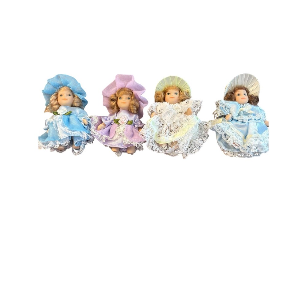 Lot of 4 Mini Porcelain Dolls – 3” Southern Belle Style – Vintage Collectible - Picture 2 of 8